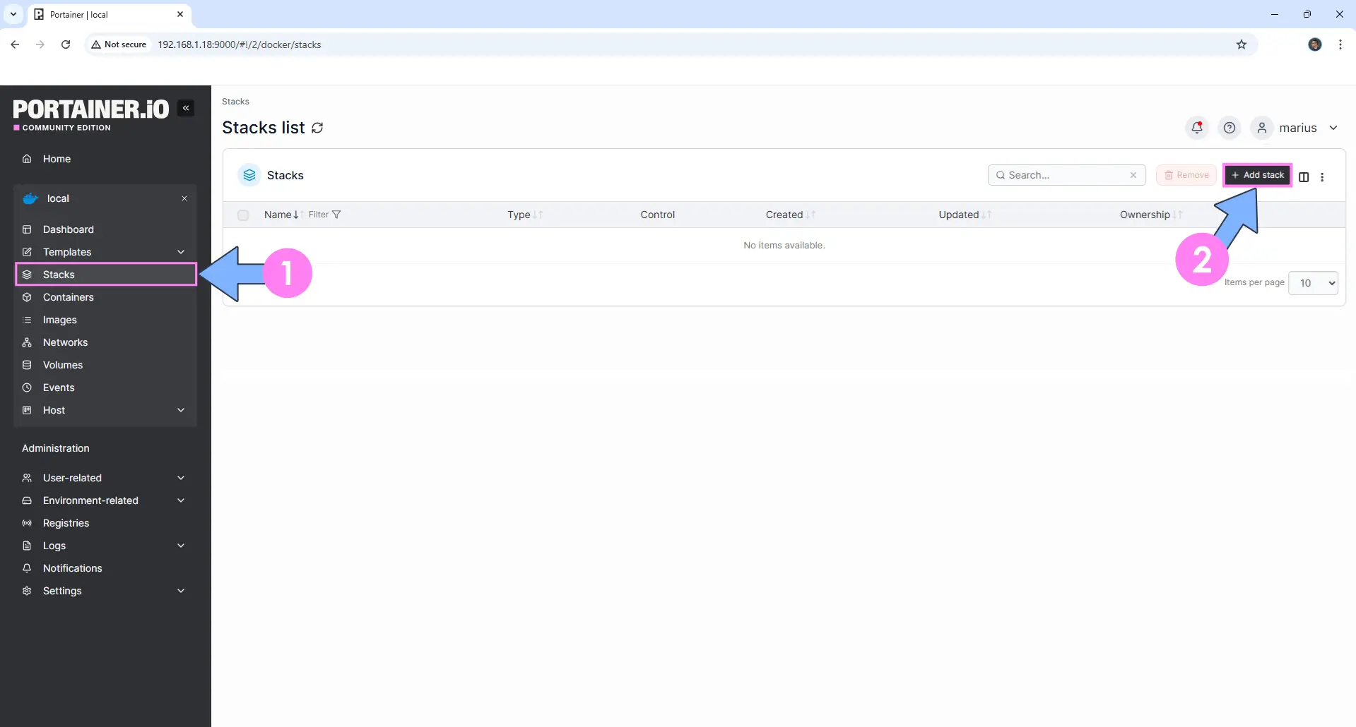 Portainer Add Stack NAS 2 - Add stack
