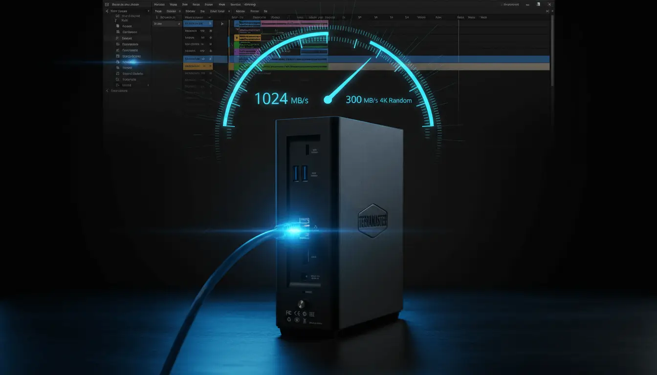 TerraMaster F8 SSD Plus 2026 Performance Specifications TerraMaster F8 SSD Plus review 2026 — performance specs 1,024 MB/s read, 10GbE port