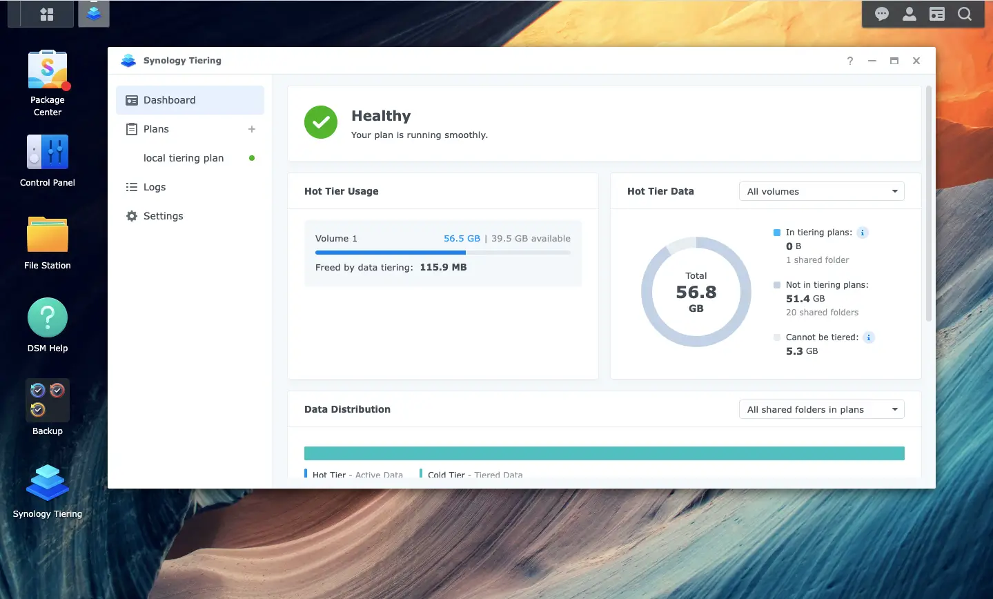Synology DS216 2026 — DSM 7.2 Dashboard Synology DS216 review 2026 — DSM 7.2 web interface running on a 2017 NAS in 2026