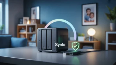 Synology NAS automatically backing up files to an external USB drive for family data protection