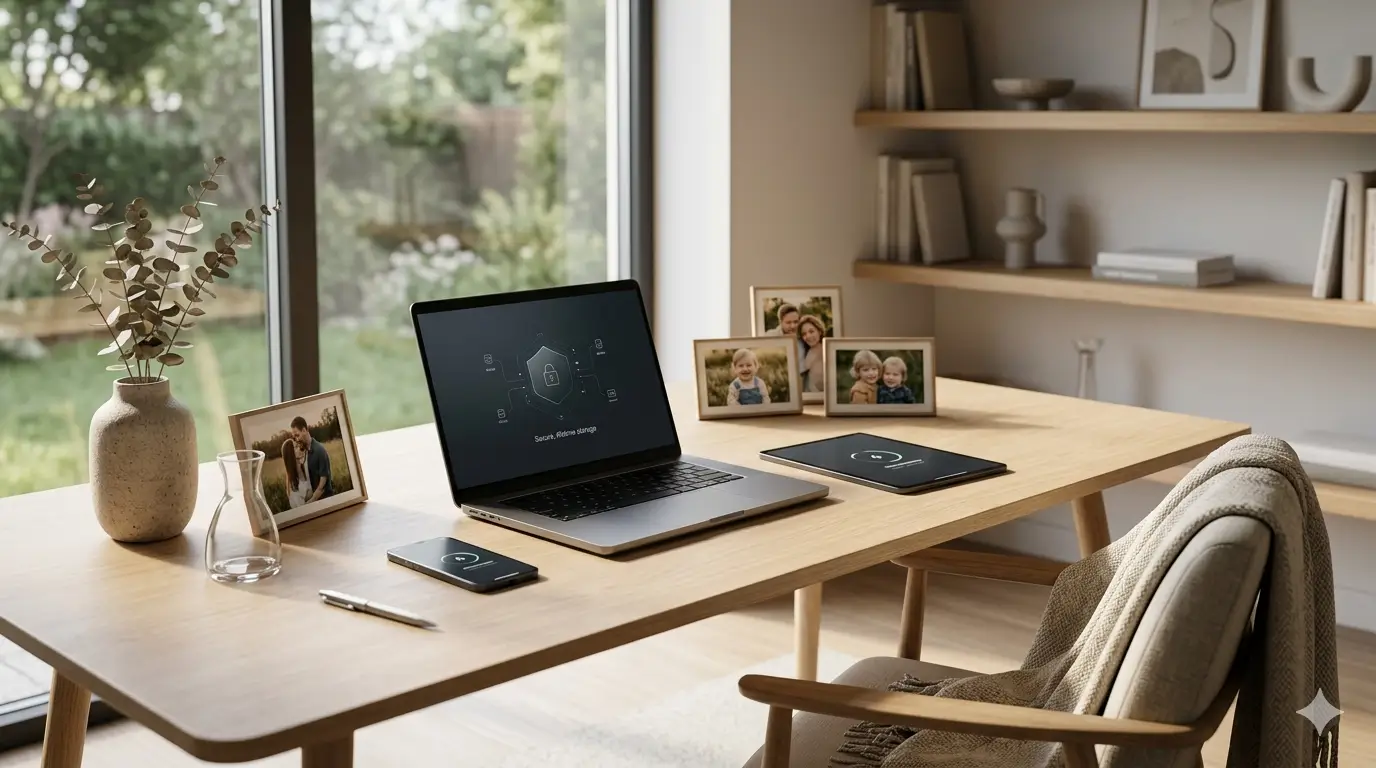 pCloud Family Lifetime cloud storage setup in a modern home office